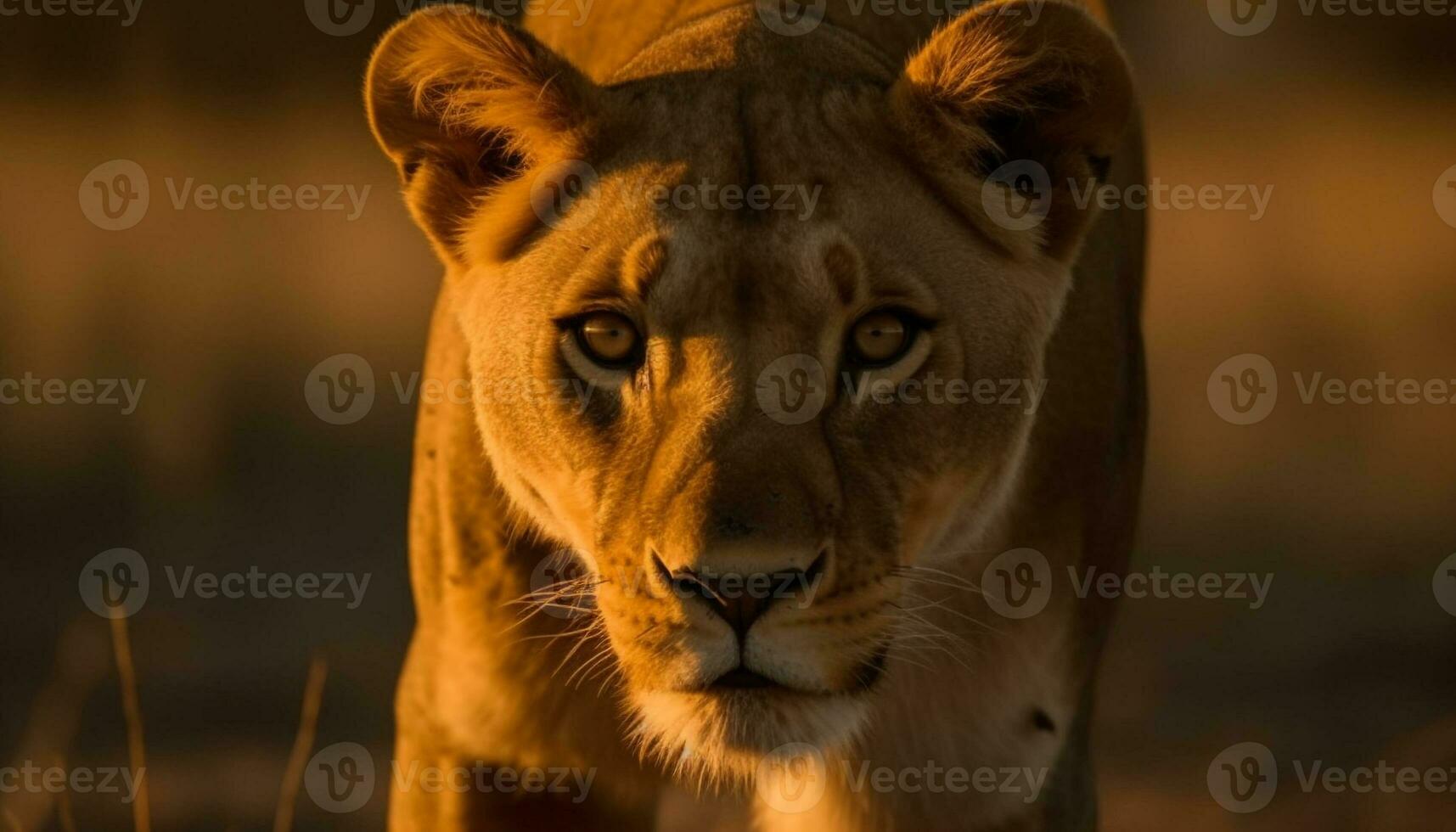 majestoso leoa caminhando dentro africano savana pôr do sol gerado de ai foto