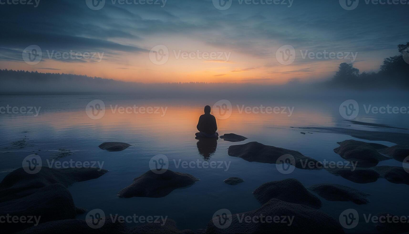 meditando mulher reflete em beleza dentro natureza gerado de ai foto