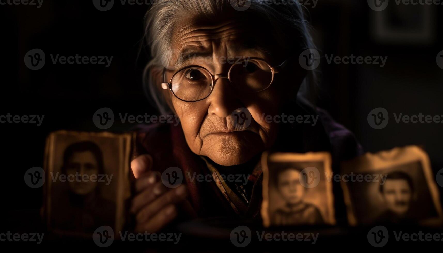 velho mulher lendo Bíblia, recordações do juventude gerado de ai foto