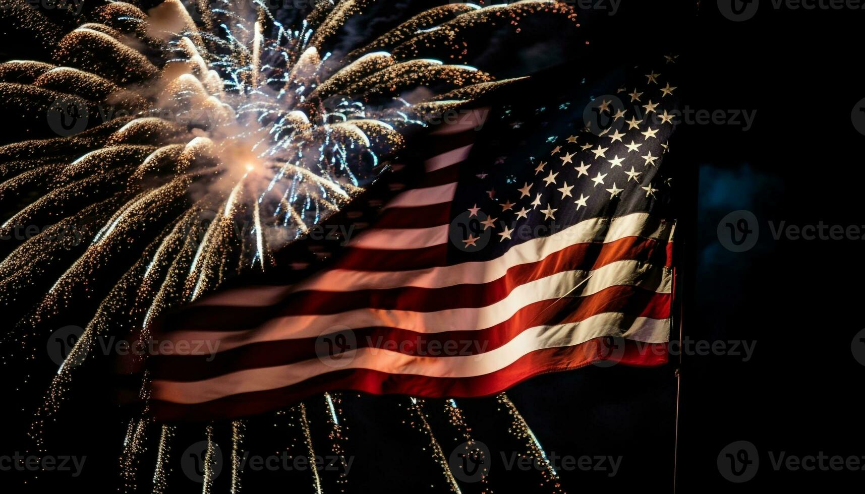 noite céu iluminado de vibrante fogo de artifício exibição gerado de ai foto