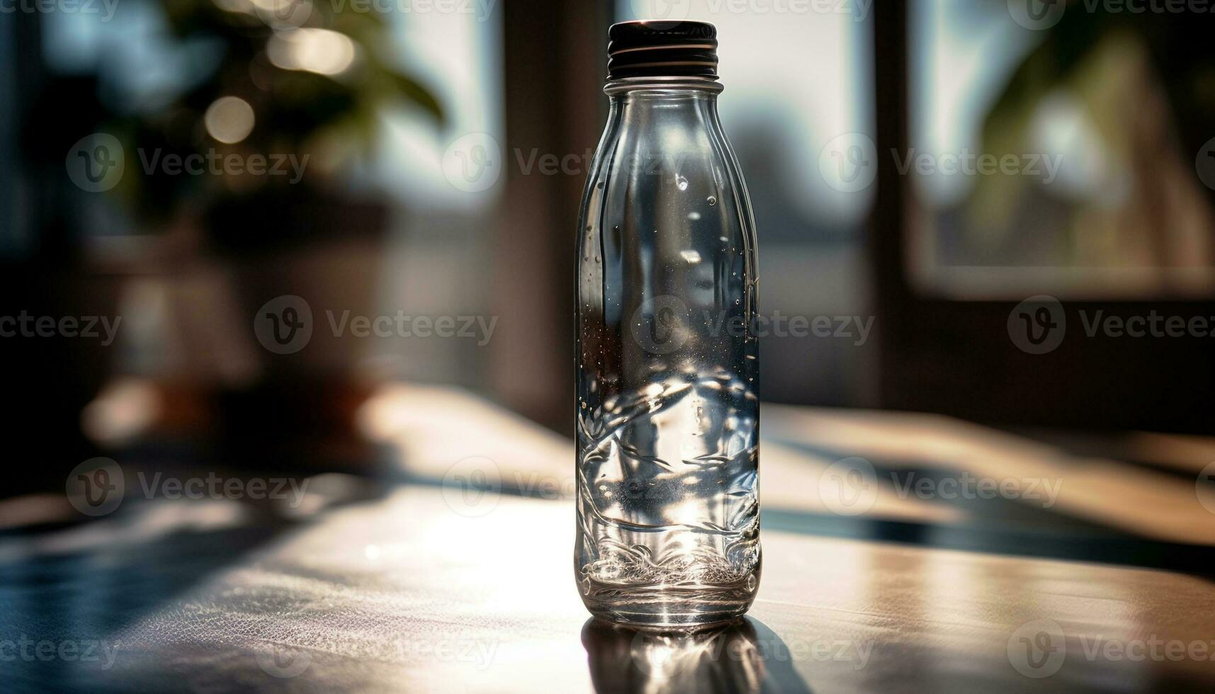 transparente vidro garrafa do fresco bebendo água gerado de ai foto