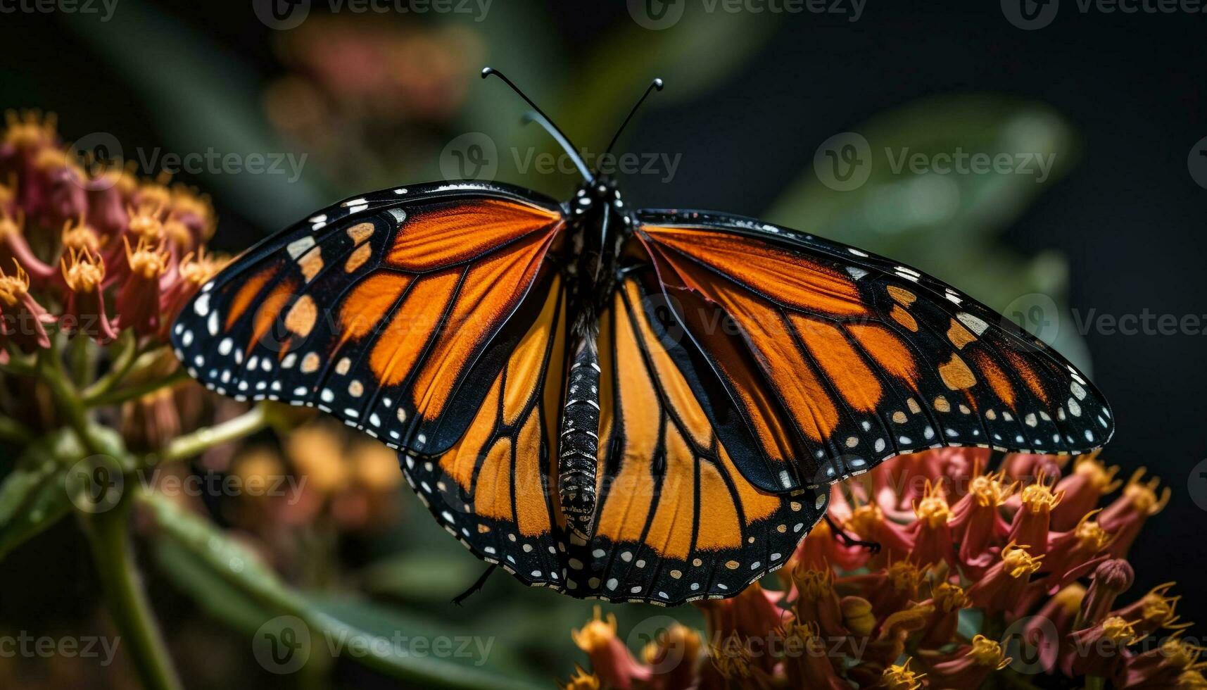 vibrante monarca borboleta poliniza amarelo flor ao ar livre gerado de ai foto