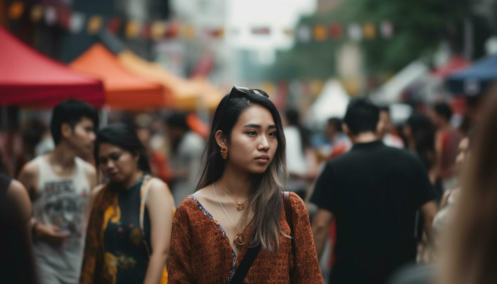 jovem mulher sorridente, olhando às Câmera ao ar livre gerado de ai foto