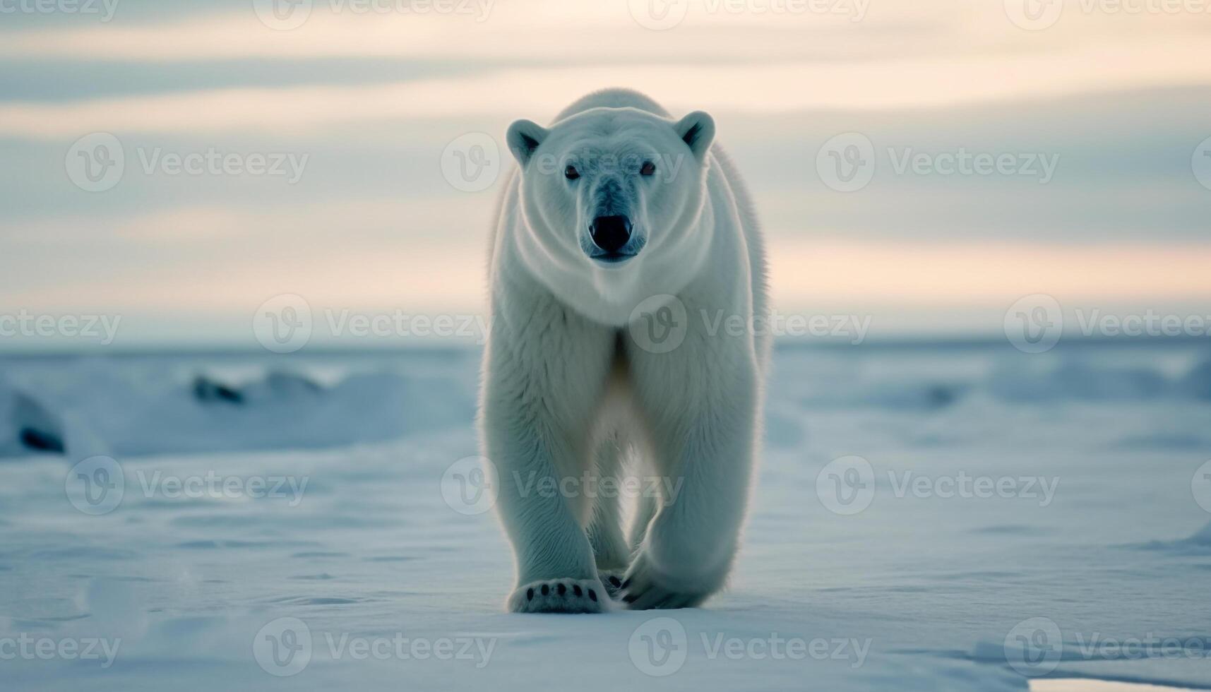 fofa ártico mamífero em pé em gelo floe gerado de ai foto