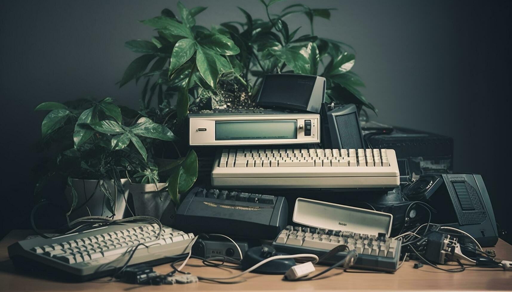 moderno escritório escrivaninha com velho formado máquina de escrever gerado de ai foto