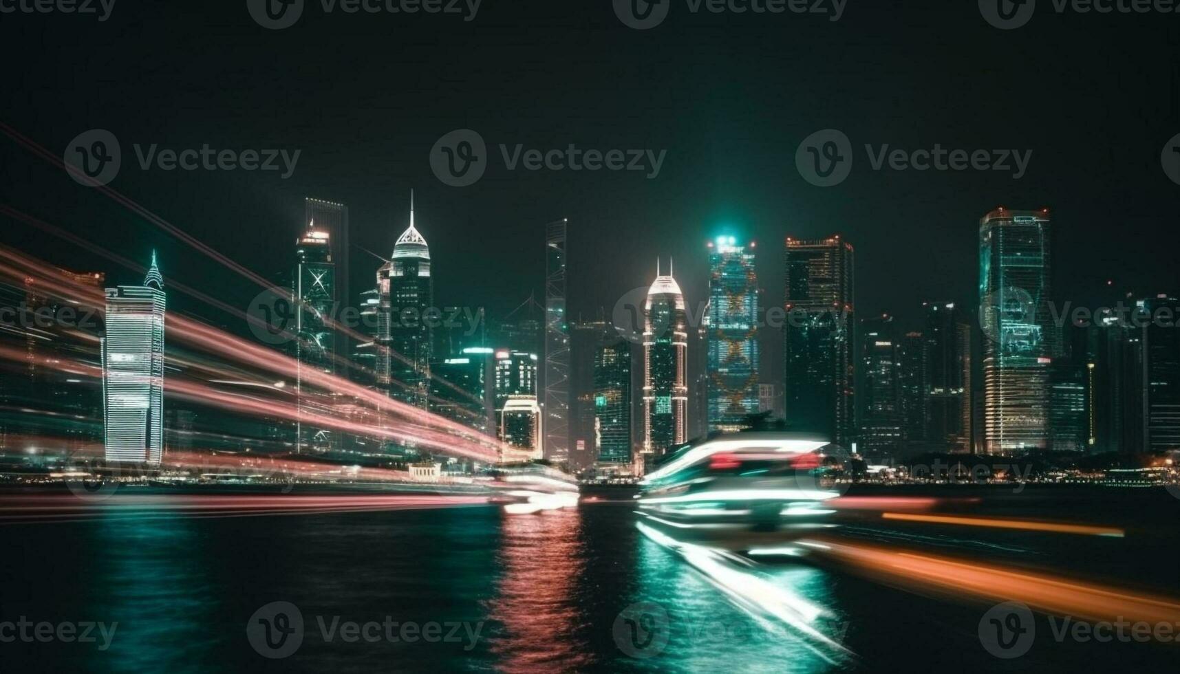 iluminado arranha-céus borrão dentro a cidade noite tráfego gerado de ai foto