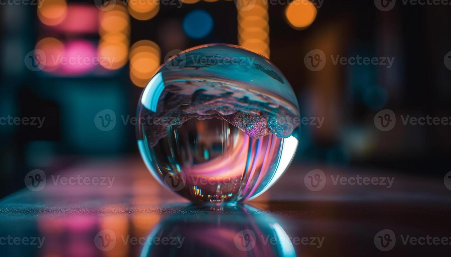 iluminado vidro esfera reflete brilhante Boate fundo gerado de ai foto