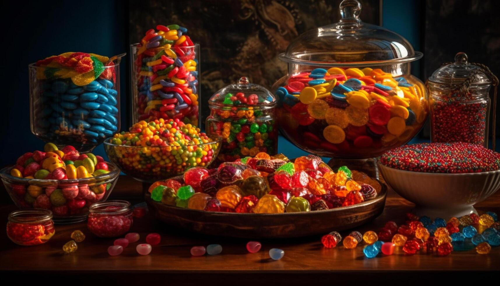 abundância do colorida doce dentro dia das Bruxas tigela gerado de ai foto