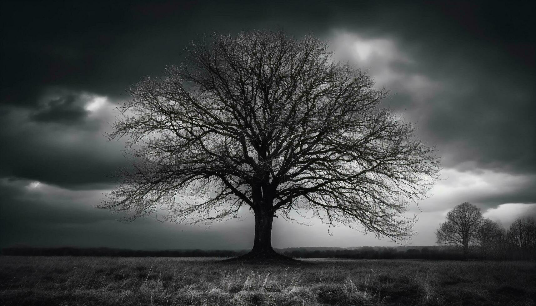 silhueta do árvore contra temperamental céu gerado de ai foto