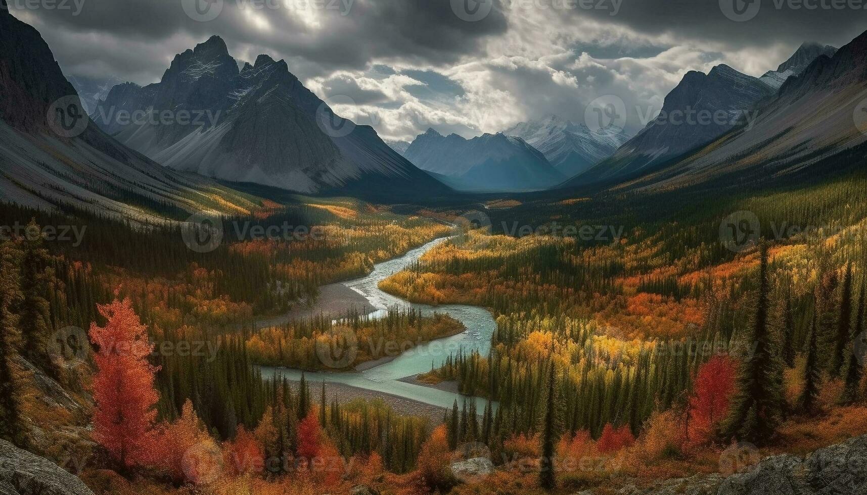 vibrante outono cores adornar majestoso montanha panorama generativo ai foto