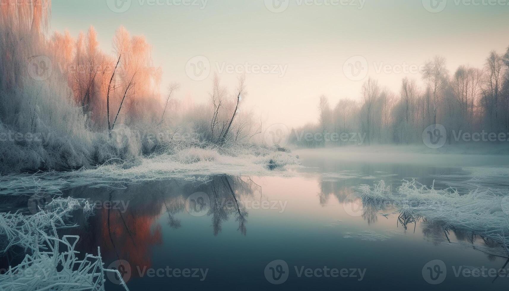 tranquilo cena do inverno floresta reflete beleza gerado de ai foto