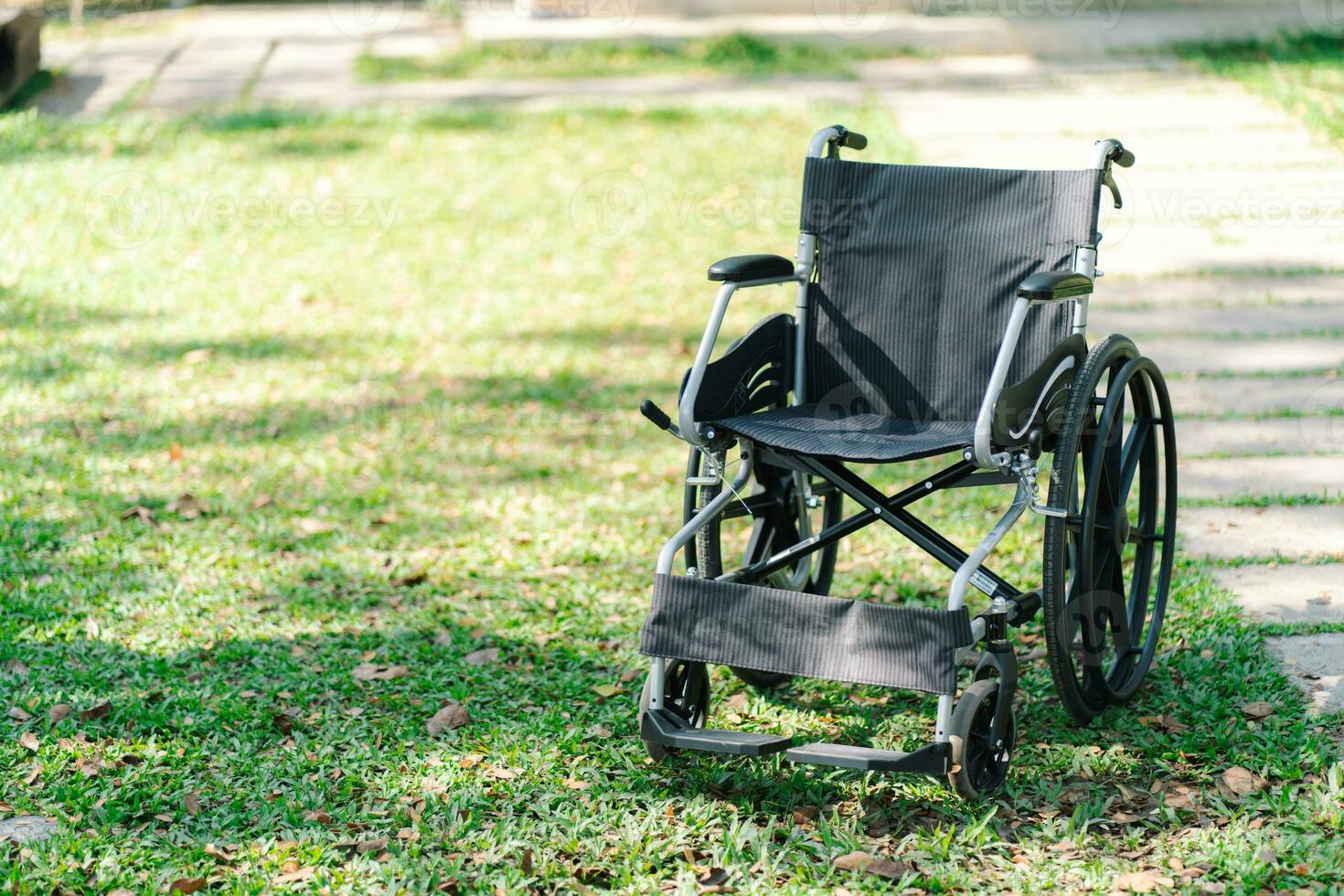 cadeira de rodas dentro a parque com cópia de espaço foto