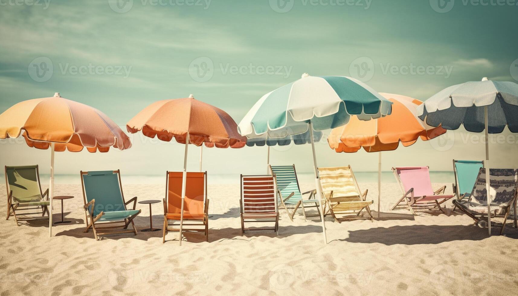 banhos de sol em a praia, debaixo amarelo guarda-chuva gerado de ai foto