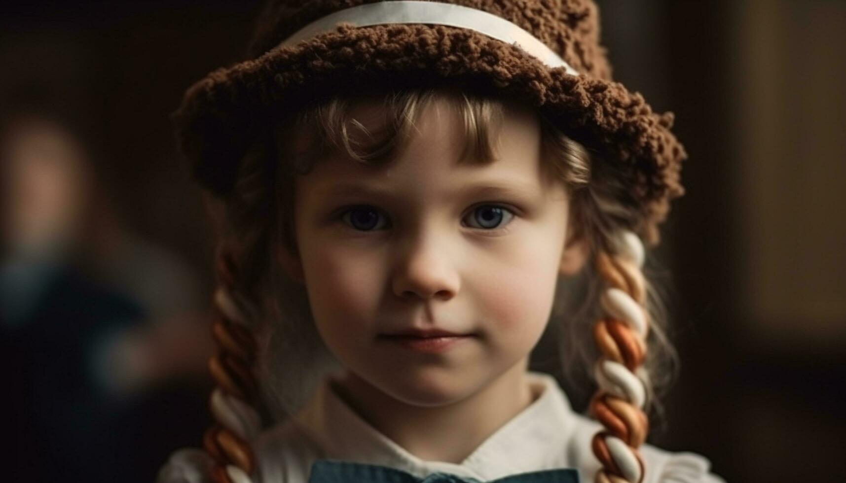 fofa menina sorridente, olhando às Câmera com confiança e felicidade gerado de ai foto