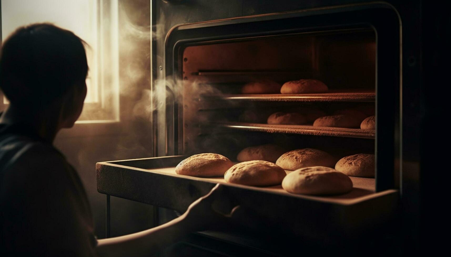 a padeiro amassa massa para fresco, caseiro pão e pastelaria gerado de ai foto