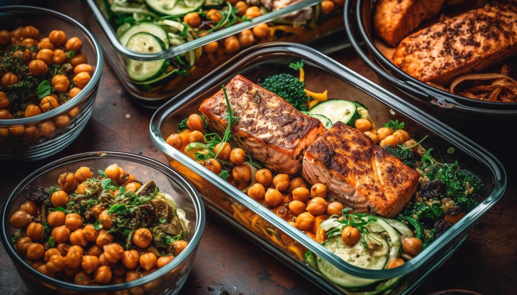 grelhado frutos do mar e carne fatias em uma rústico de madeira prato gerado de ai foto