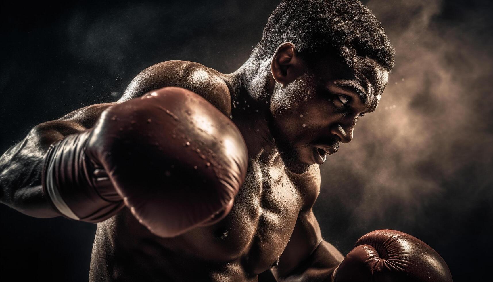 muscular africano atleta mostra determinação dentro competitivo kickboxing Combine dentro de casa gerado de ai foto