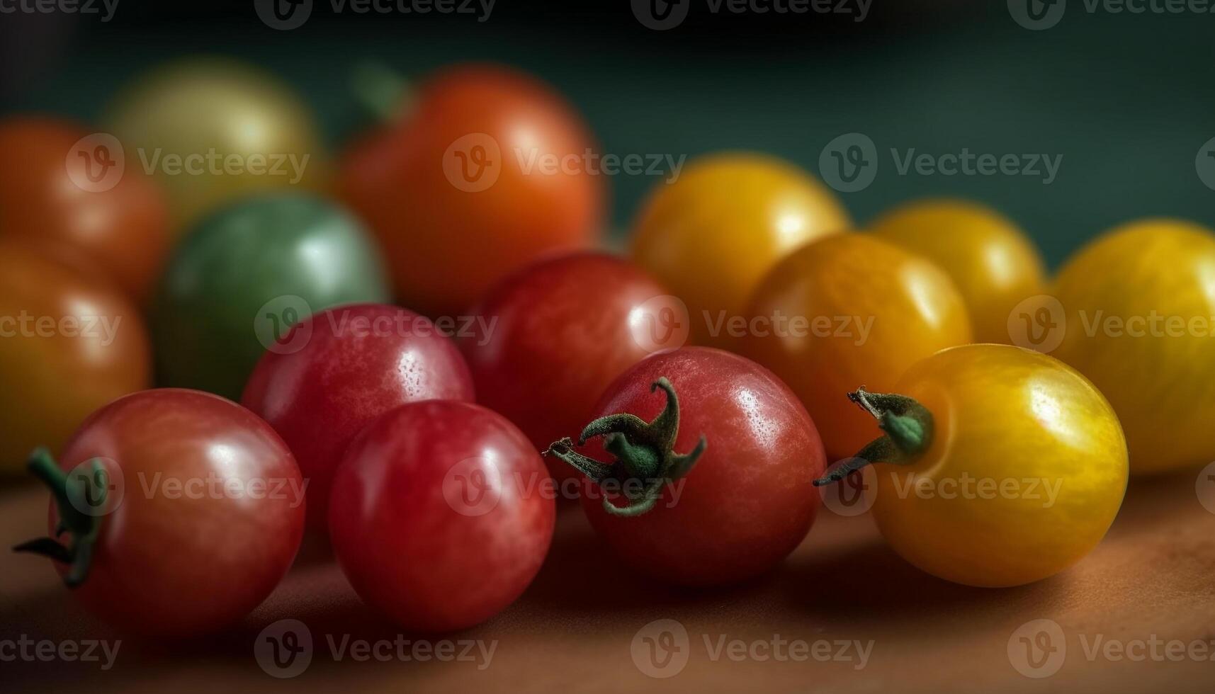 suculento cereja tomates adicionar vibrante cores para saudável verão saladas gerado de ai foto