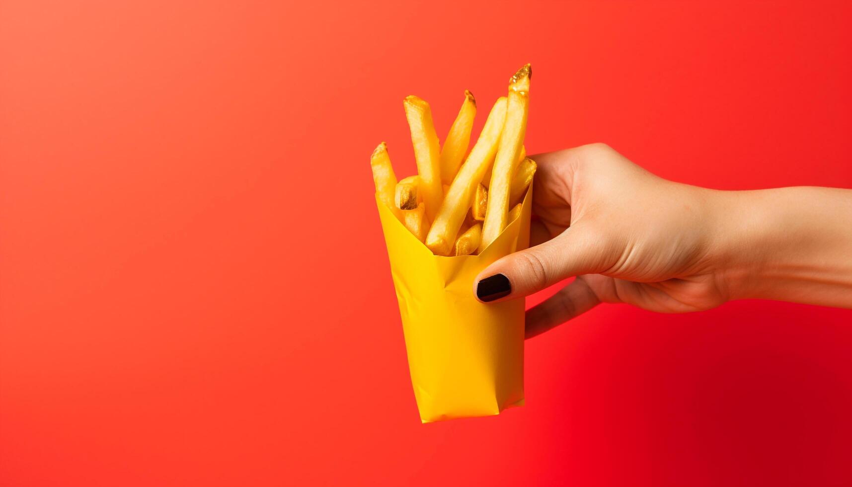 pouco saudável refeição segurando gourmet francês fritas, uma doce sobremesa lanche gerado de ai foto