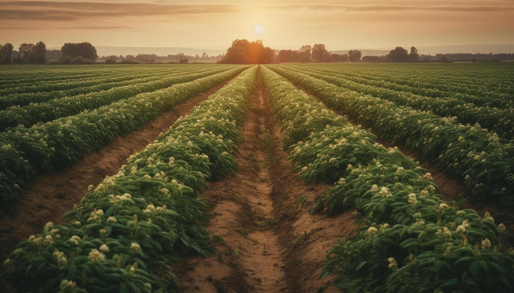 agricultura indústria prospera dentro idílico rural cena com vibrante crescimento gerado de ai foto