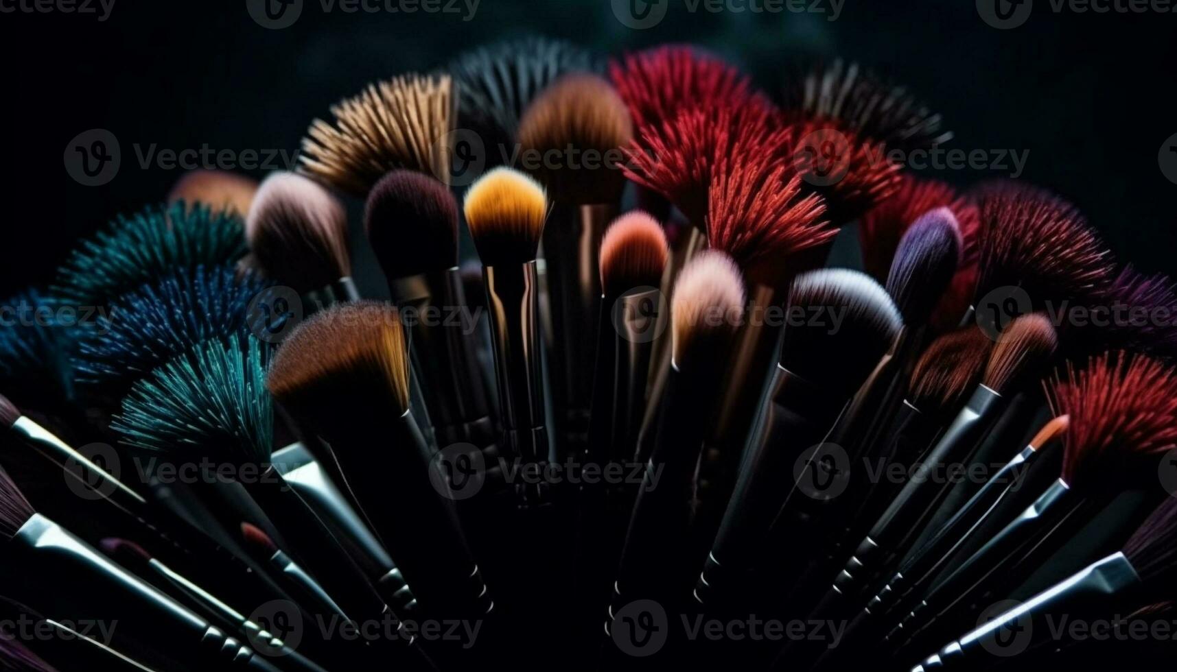 profissional esteticista aplica-se multi colori sombra conjunto para glamouroso Veja gerado de ai foto
