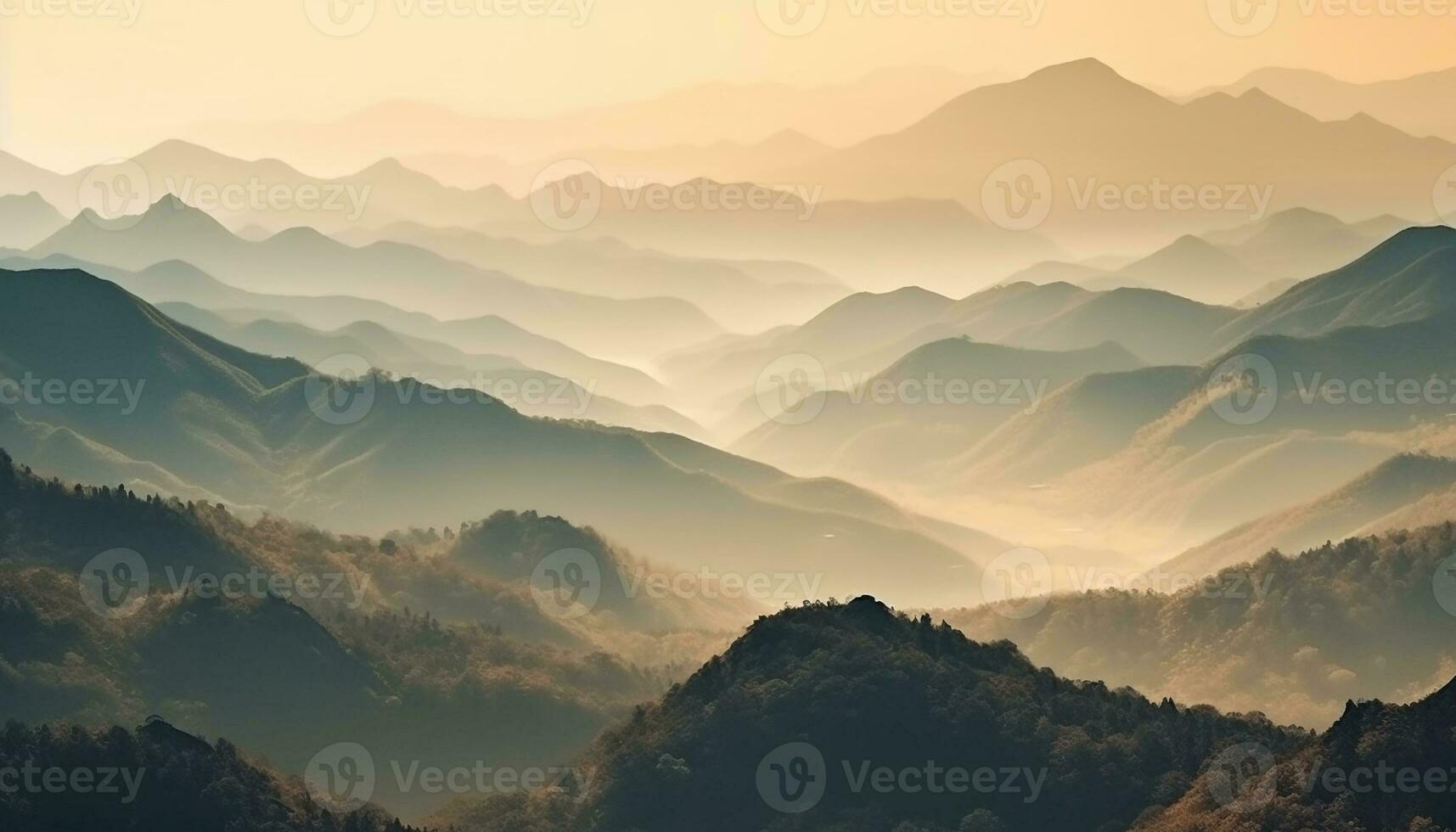majestoso montanha alcance recortado contra azul céu às pôr do sol gerado de ai foto