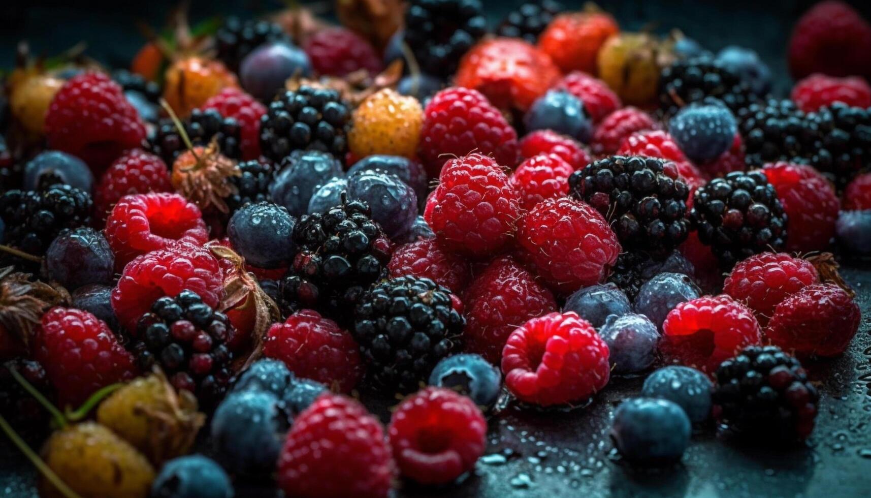 uma suculento, antioxidante rico lanche do fresco, maduro baga fruta gerado de ai foto