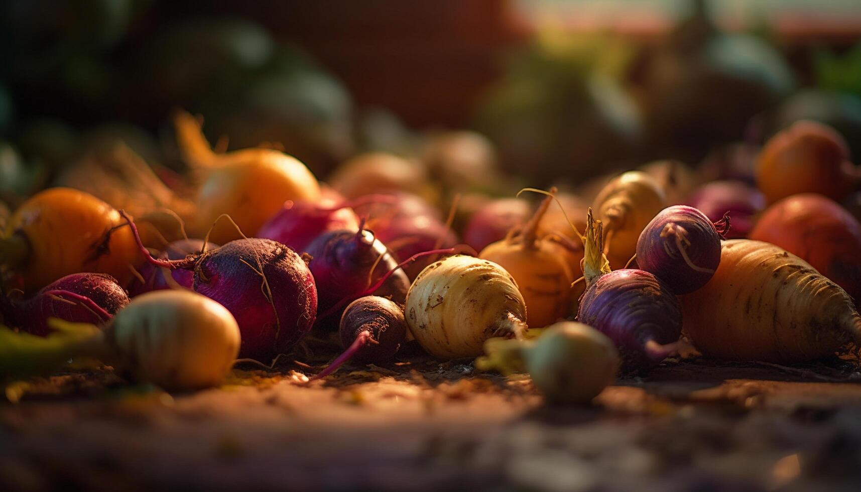 fresco orgânico legumes em rústico de madeira mesa, perfeito para saudável comendo gerado de ai foto