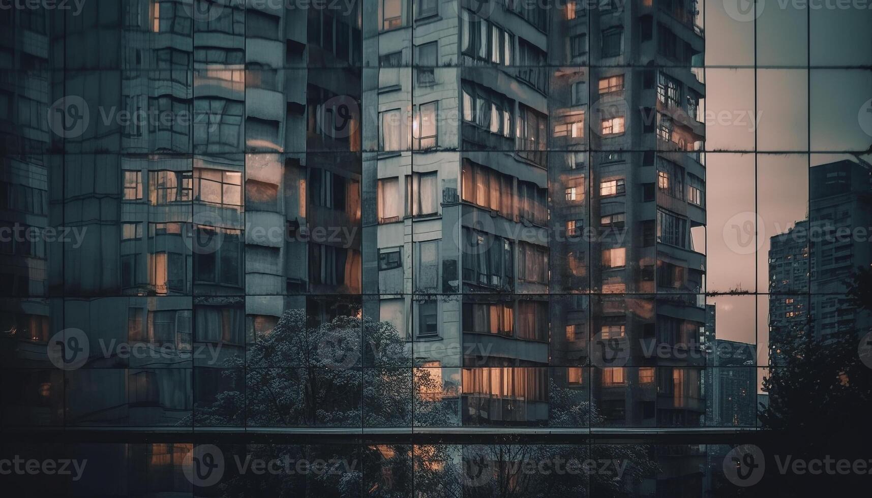 uma futurista cidade Horizonte iluminado de brilhante azul iluminação equipamento gerado de ai foto