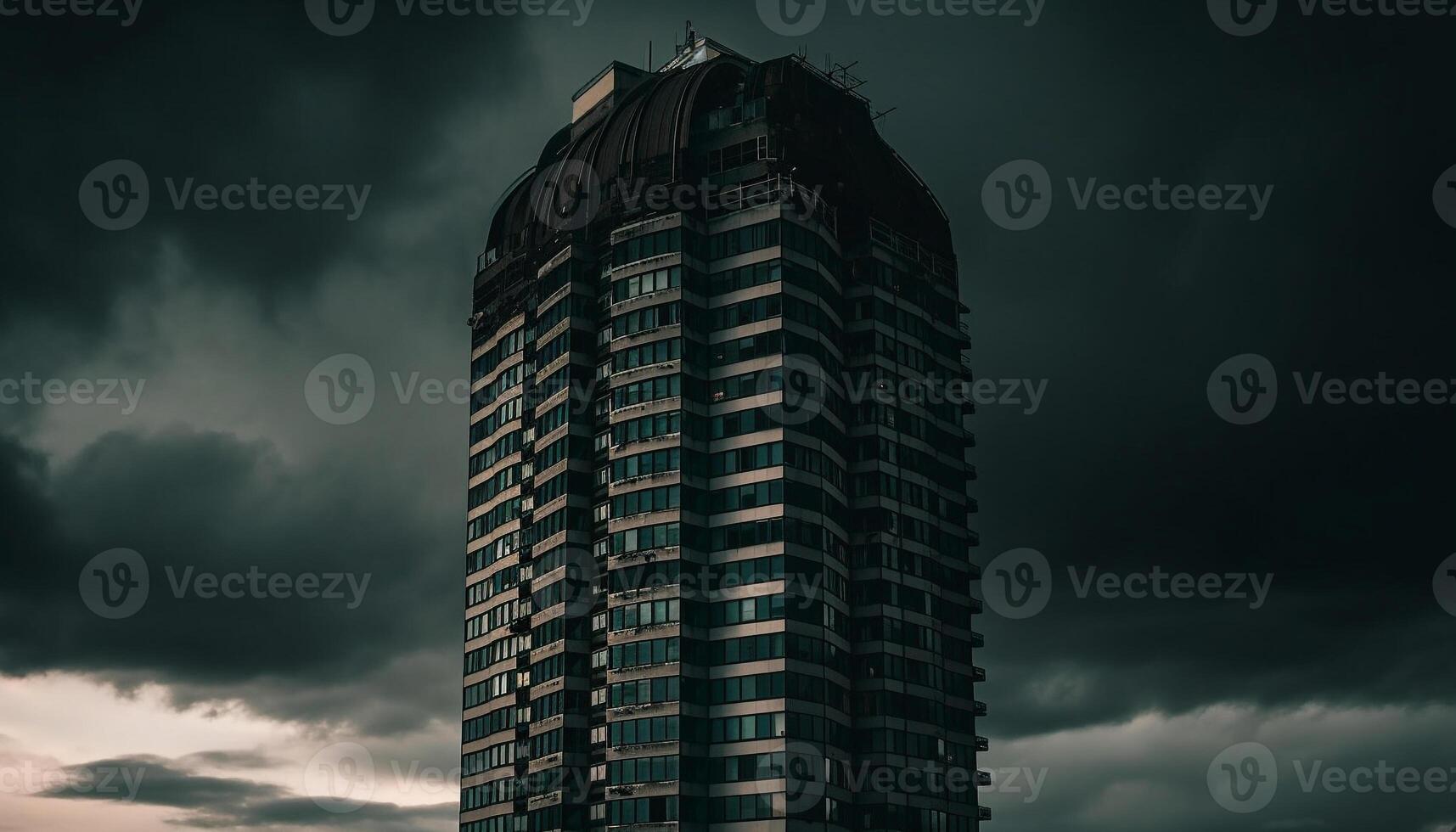 a futurista arranha-céu ilumina a cidade Horizonte em uma temperamental noite gerado de ai foto