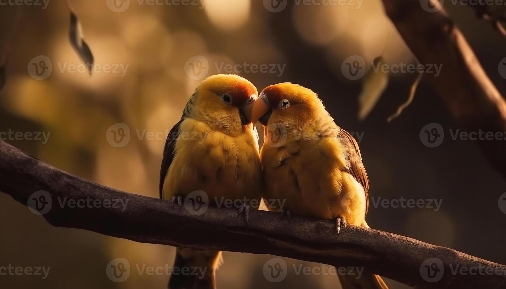 dois fofa periquitos empoleirar-se em uma ramo dentro natureza beleza gerado de ai foto