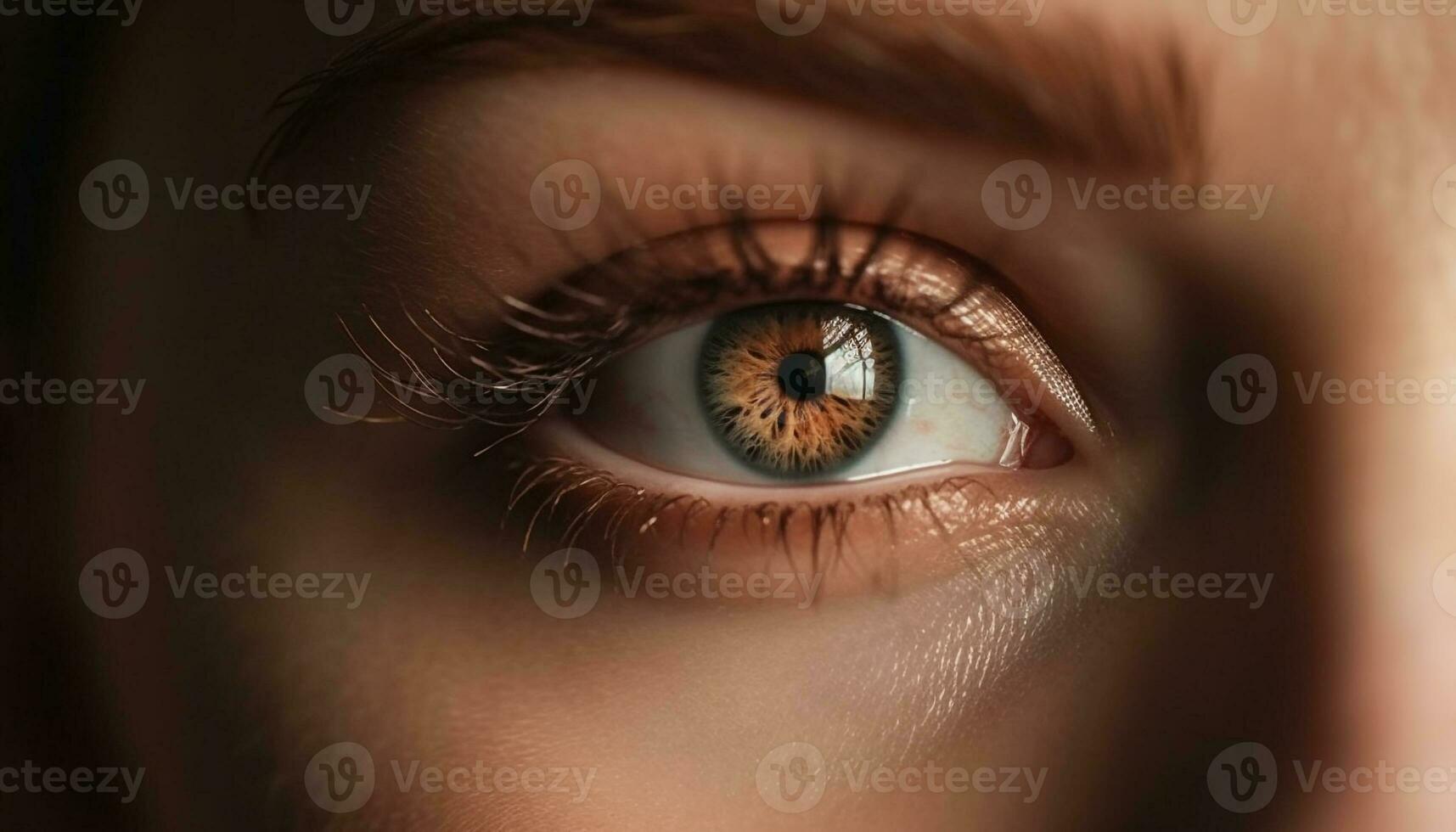a beleza do uma caucasiano mulher olho dentro fechar acima retrato gerado de ai foto