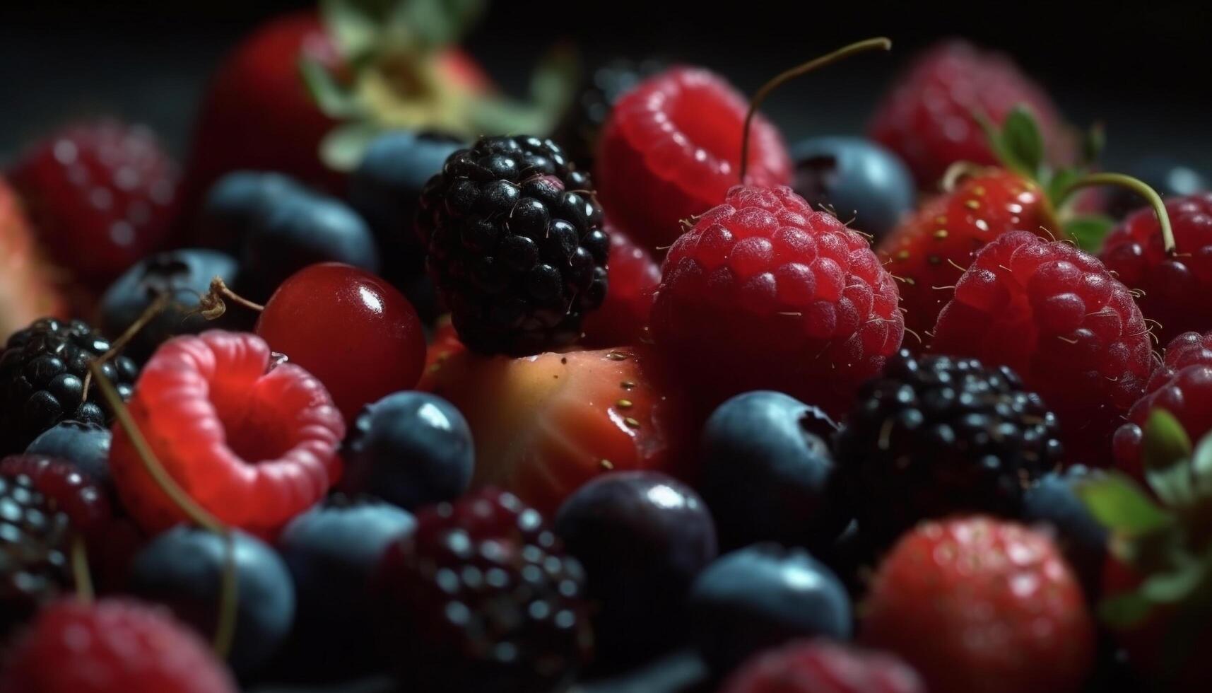 fresco, maduro baga fruta tigela uma saudável gourmet sobremesa gerado de ai foto