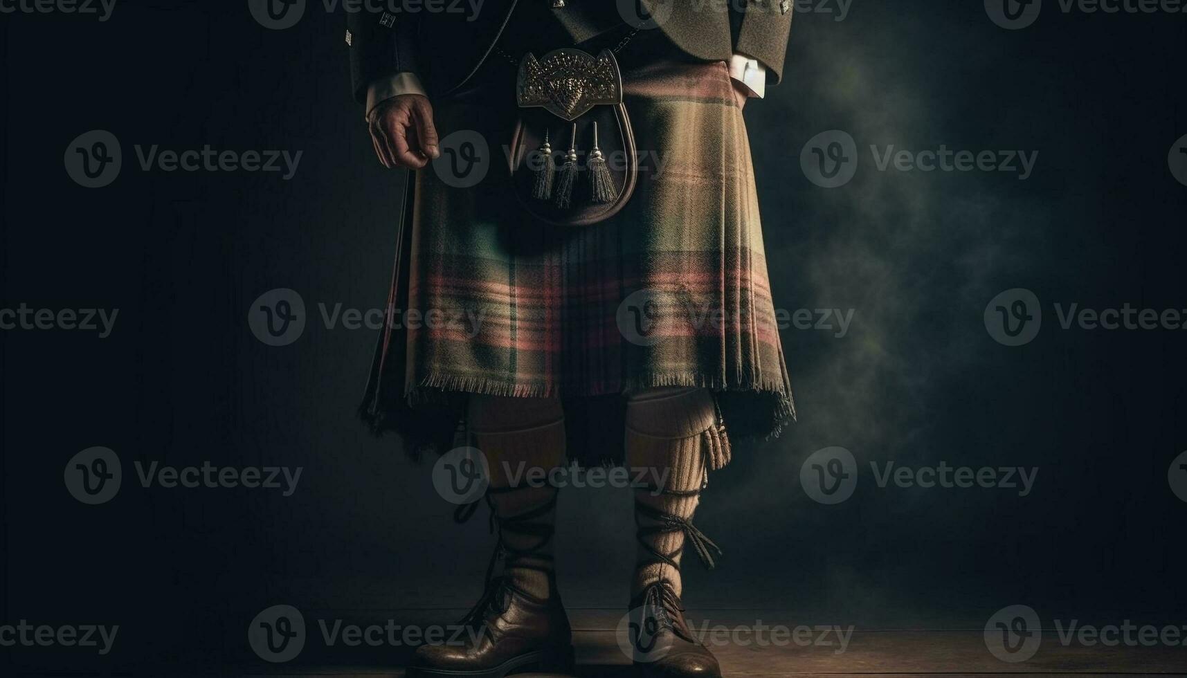 uma escocês músico dentro tradicional roupas tocam uma musical instrumento gerado de ai foto