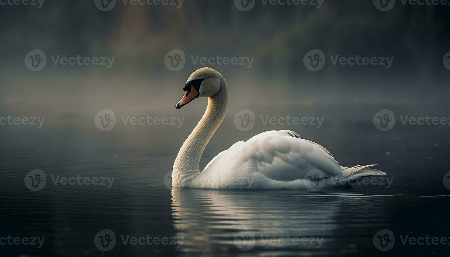 majestoso cisne desliza em tranquilo lago, símbolo do natural beleza gerado de ai foto