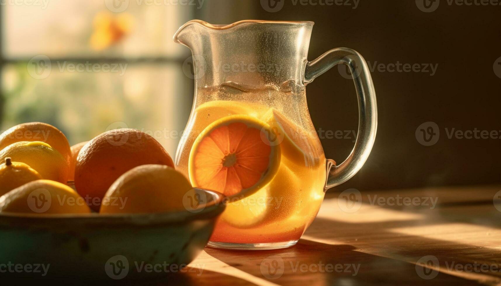 refrescante citrino coquetel em rústico mesa, perfeito para verão relaxamento gerado de ai foto