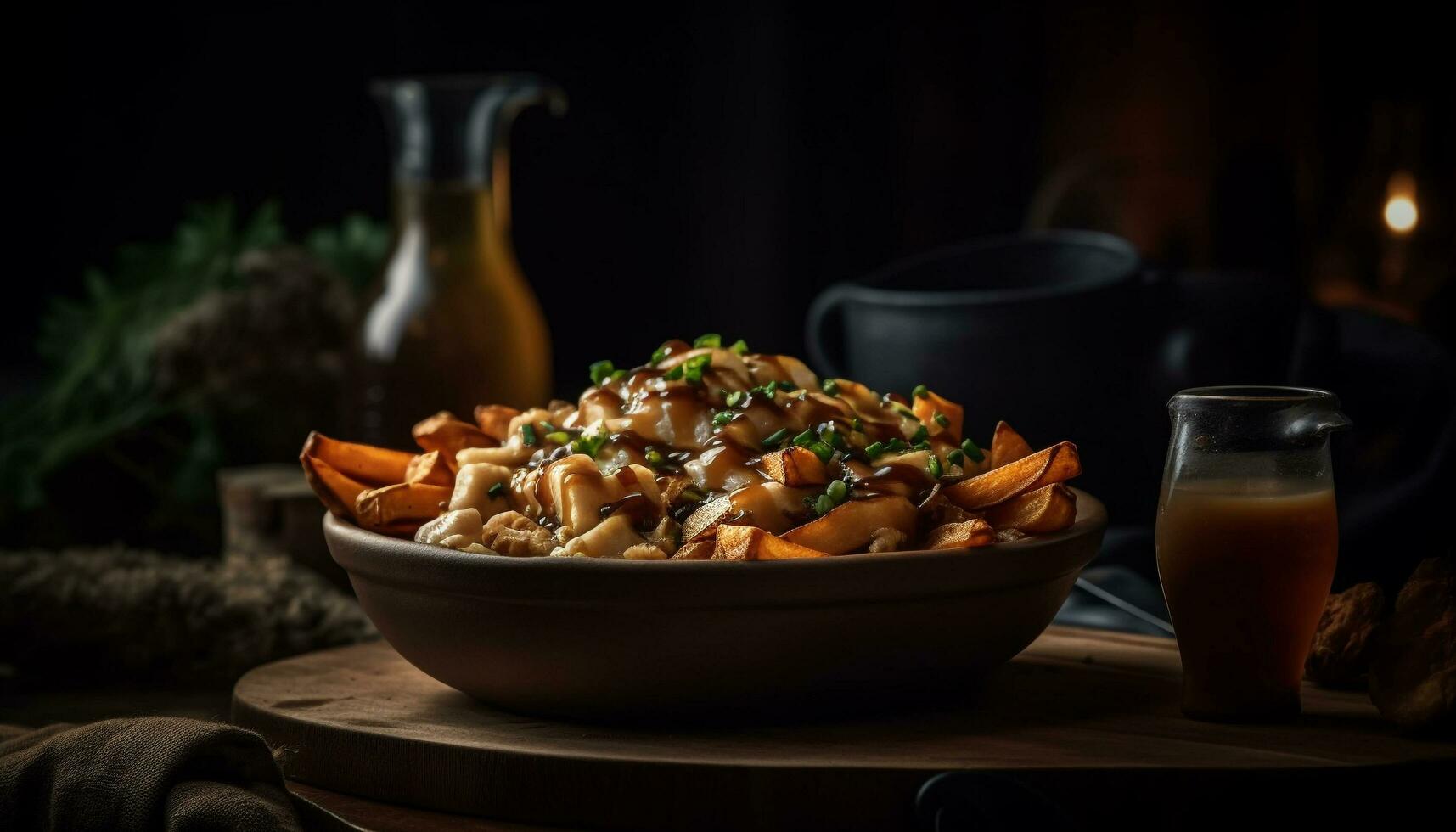 uma gourmet refeição em uma rústico madeira mesa, saudável comendo gerado de ai foto