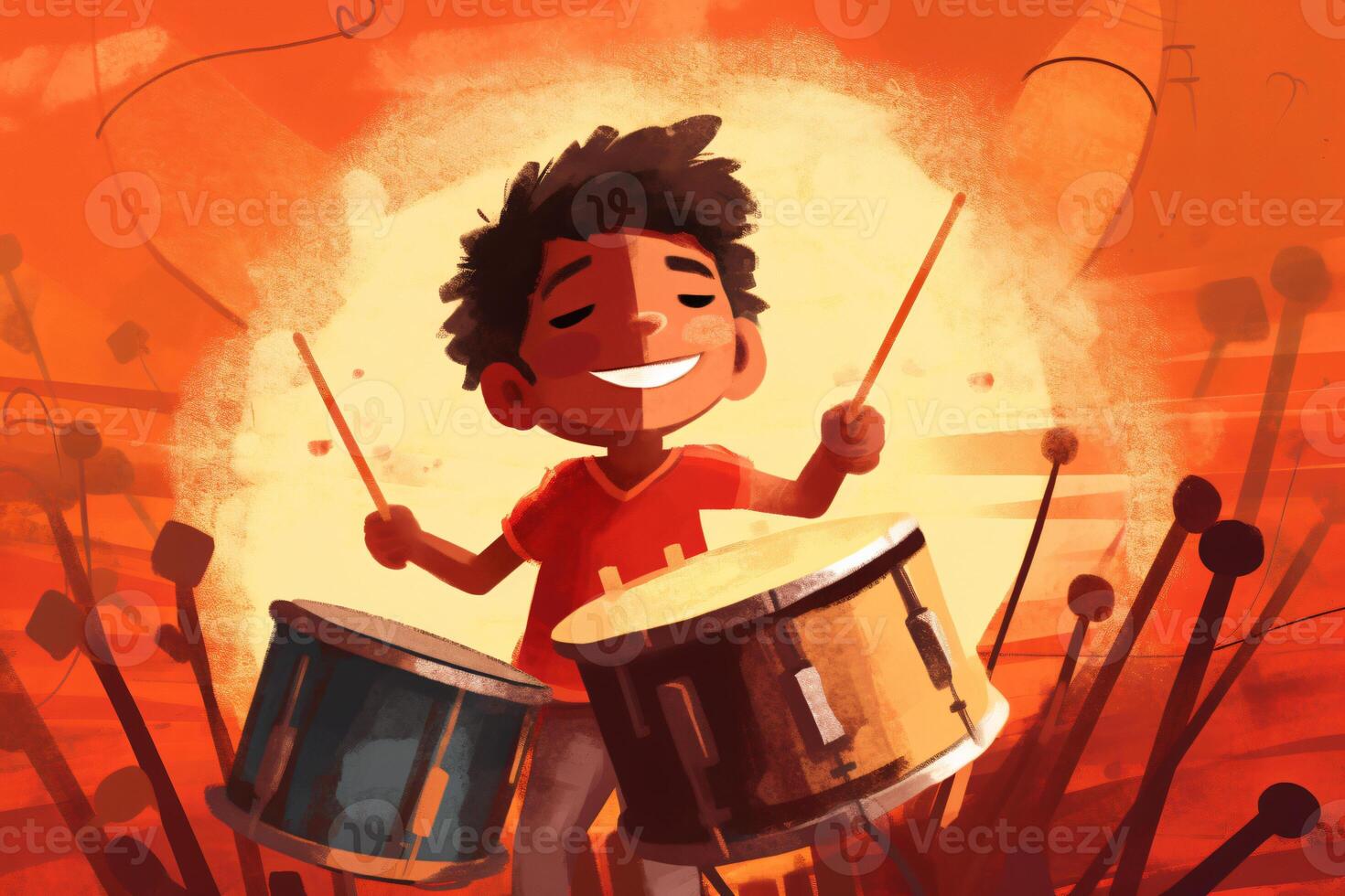 ilustração do criança jogando tambor fez com generativo ai foto