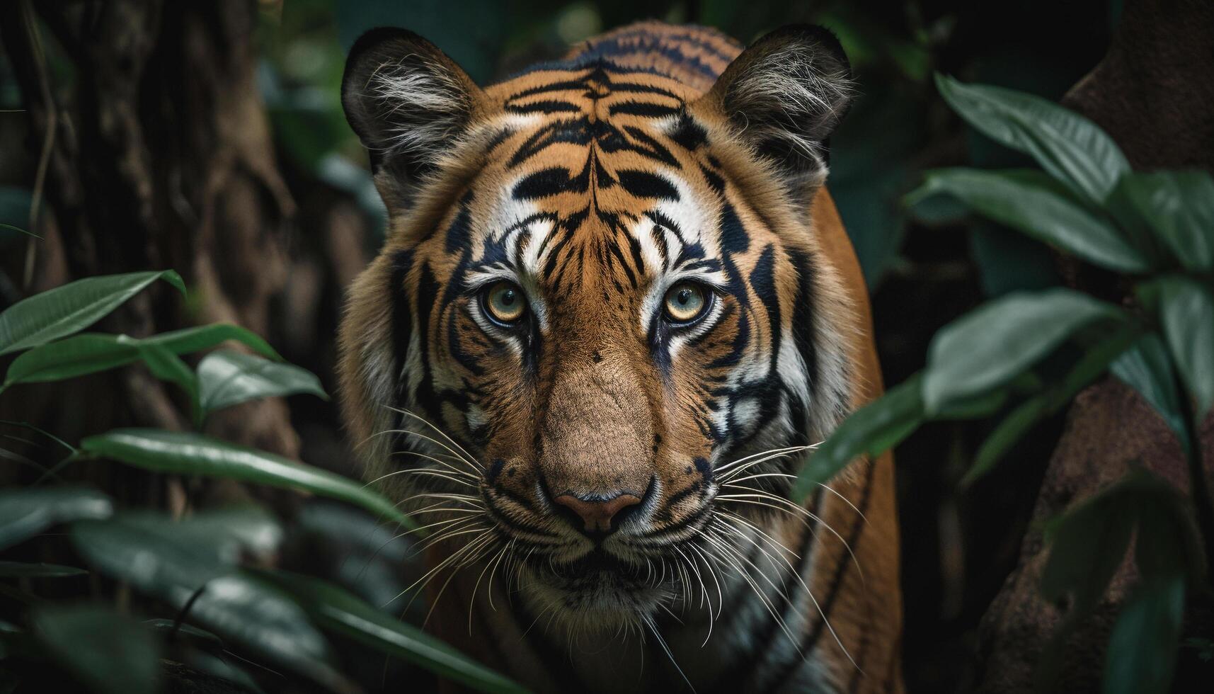 majestoso tigre olhares fixos agressivamente dentro a selvagem gerado de ai foto