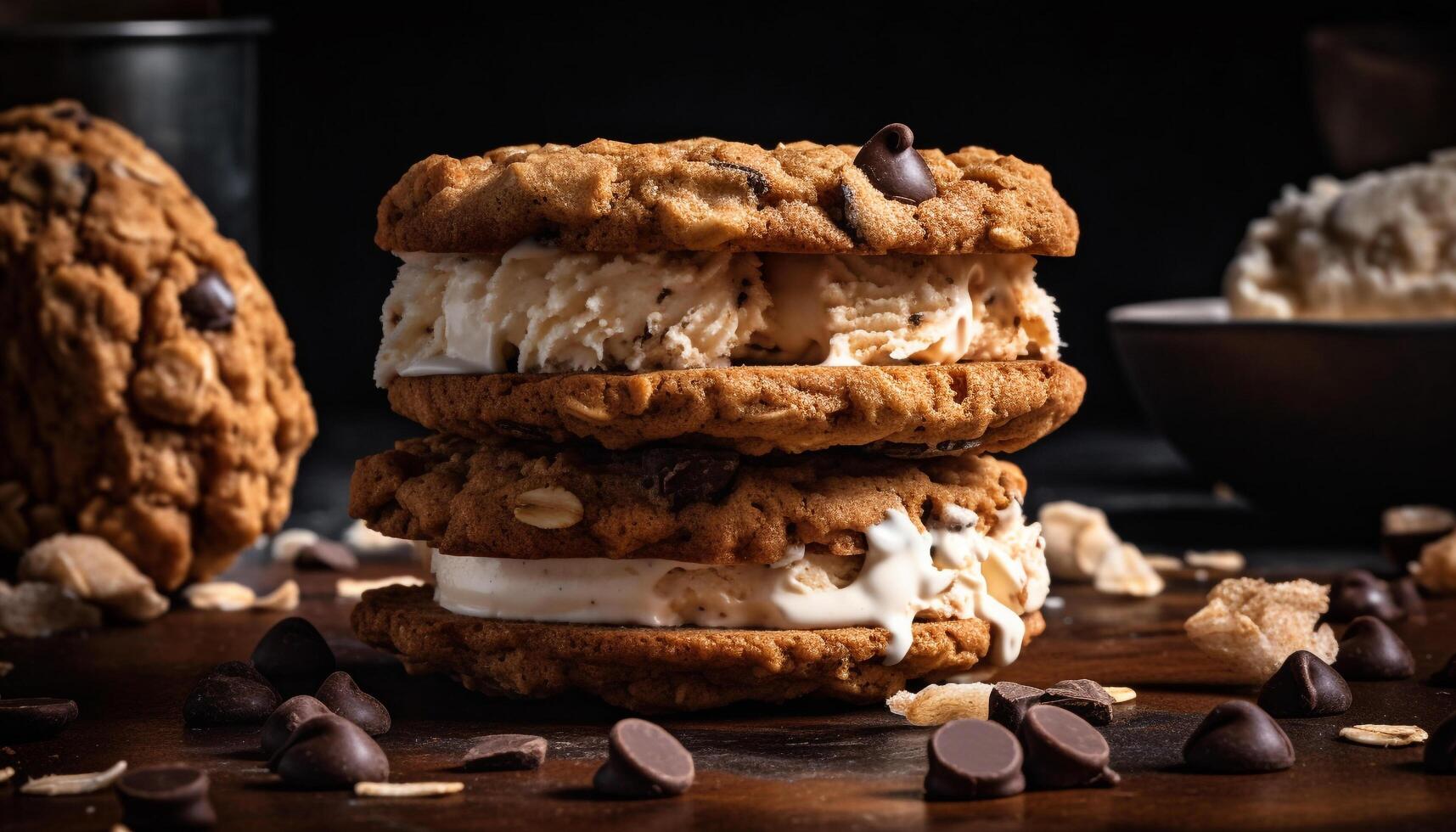 pilha do indulgente caseiro chocolate lasca biscoitos gerado de ai foto