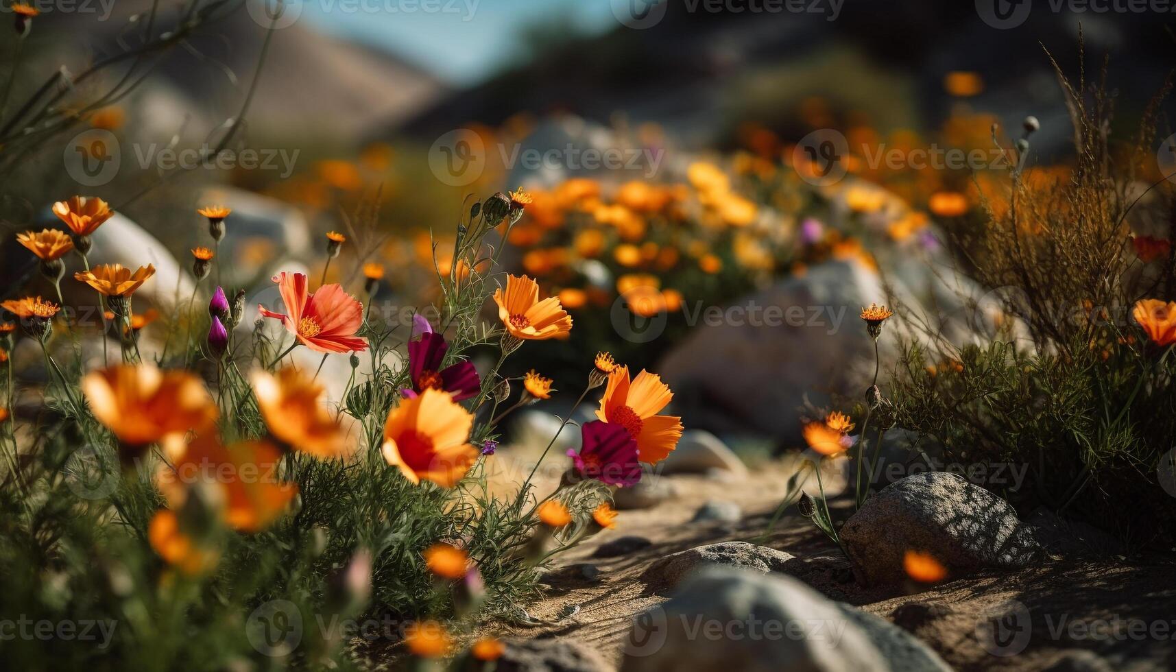 vibrante flores flor dentro Outubro montanha Prado gerado de ai foto