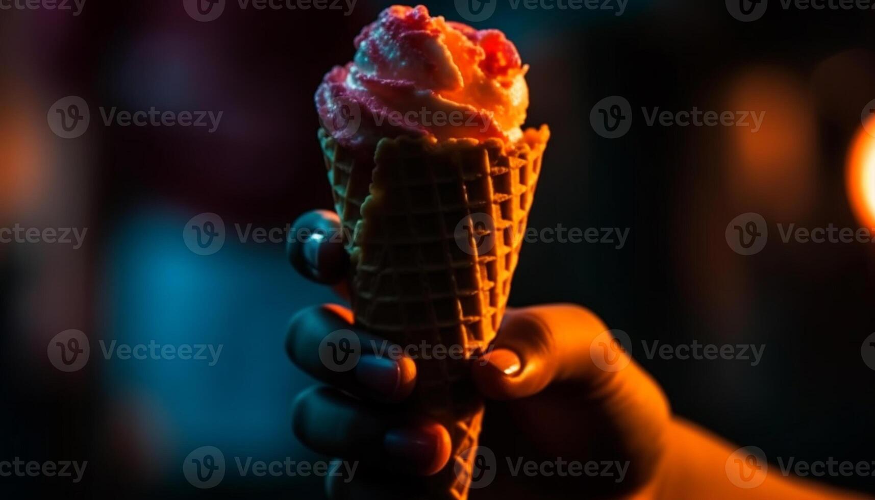 refrescante verão tratar gelo creme cone indulgência gerado de ai foto