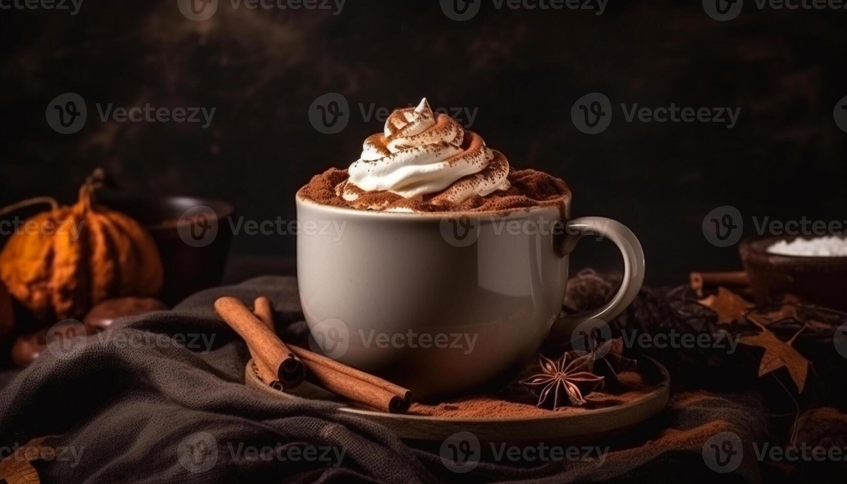 abóbora especiaria café com leite com açoitado creme cobertura gerado de ai foto