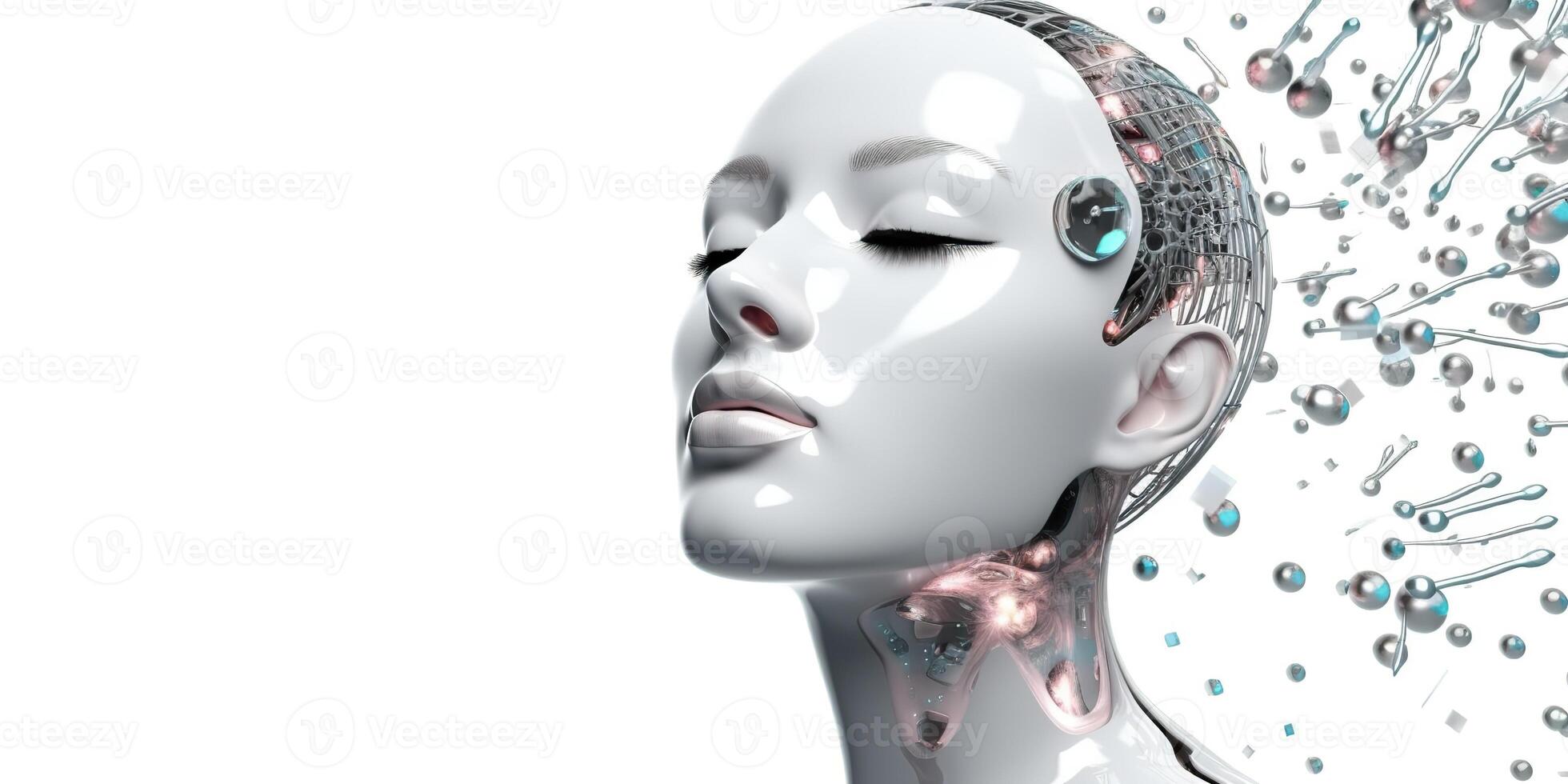 ai gerado. ai generative.female artificial inteligência relaxante robô face Educação futuro foto