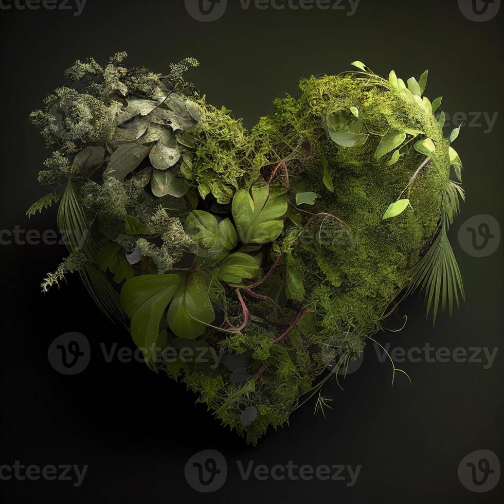 coração em forma arranjo do plantas e vegetação. generativo ai. foto