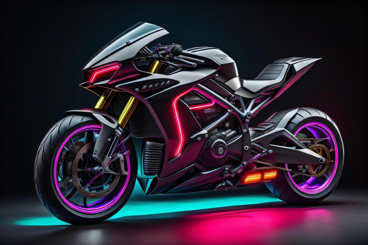 uma moderno motocicleta néon efeito ai gerado imagem foto
