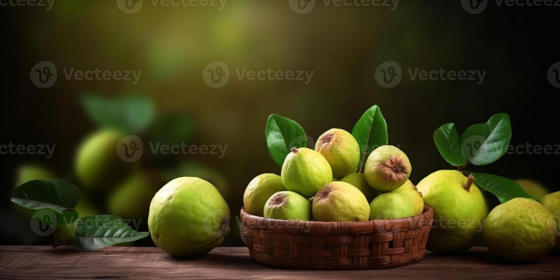 goiaba em cesta orgânico fruta cópia de espaço fundo, generativo ai foto