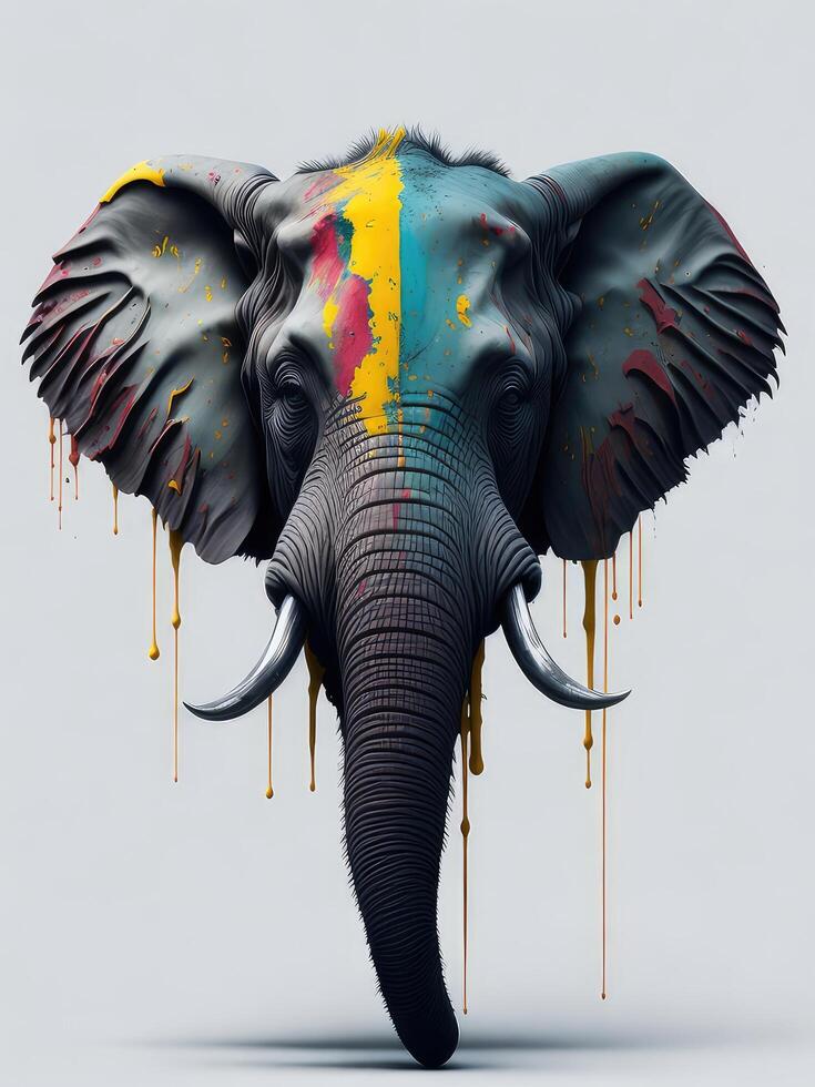 ilustração do a elefante com colorida pintura manchas em Está face criada com generativo ai tecnologia foto