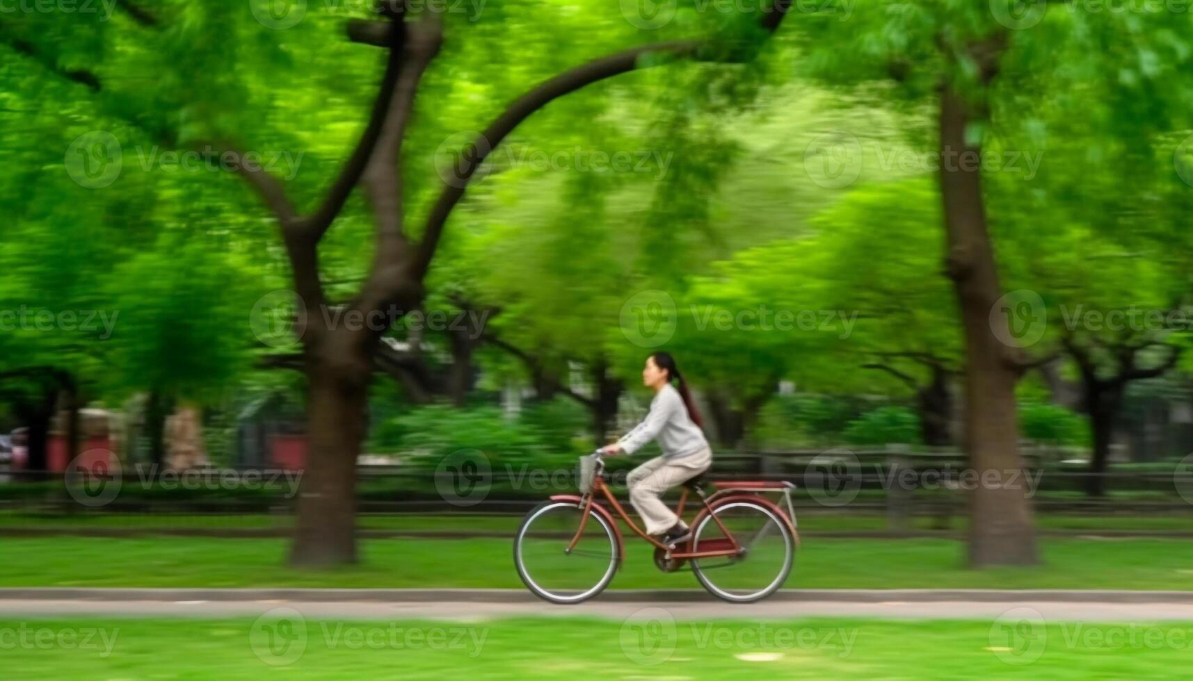 jovem mulheres ciclismo ao ar livre, desfrutando natureza e saudável estilos de vida gerado de ai foto