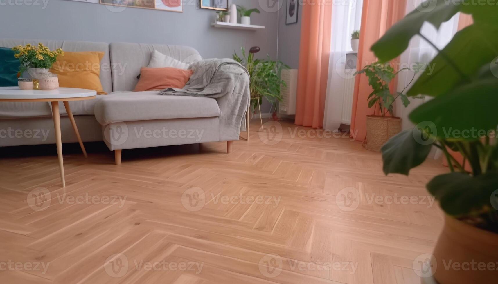 moderno apartamento com elegante projeto, confortável sofá, e verde decoração gerado de ai foto